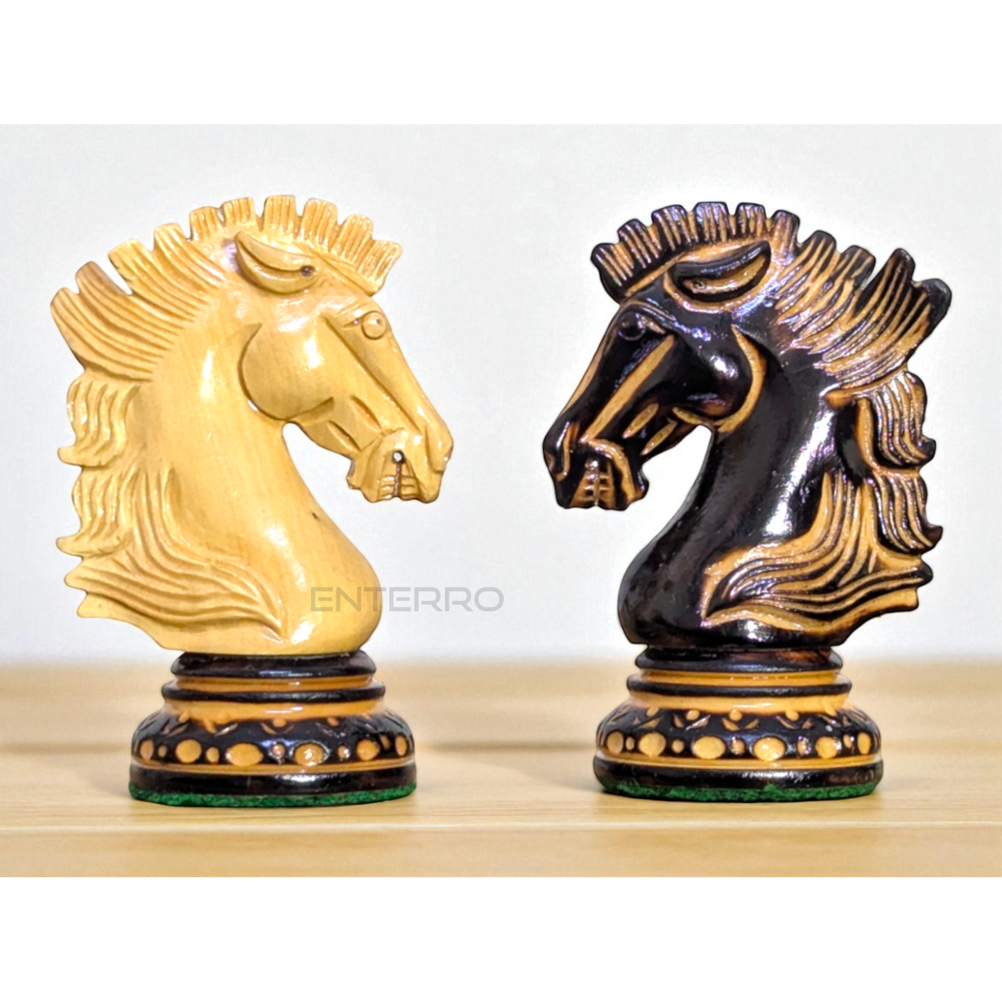 4.5" Wellington Burning Series Wooden Chess Pieces - Made of Burnt Boxwood and Boxwood