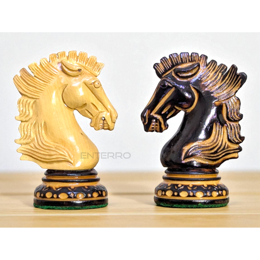 4.5" Wellington Burning Series Wooden Chess Pieces - Made of Burnt Boxwood and Boxwood