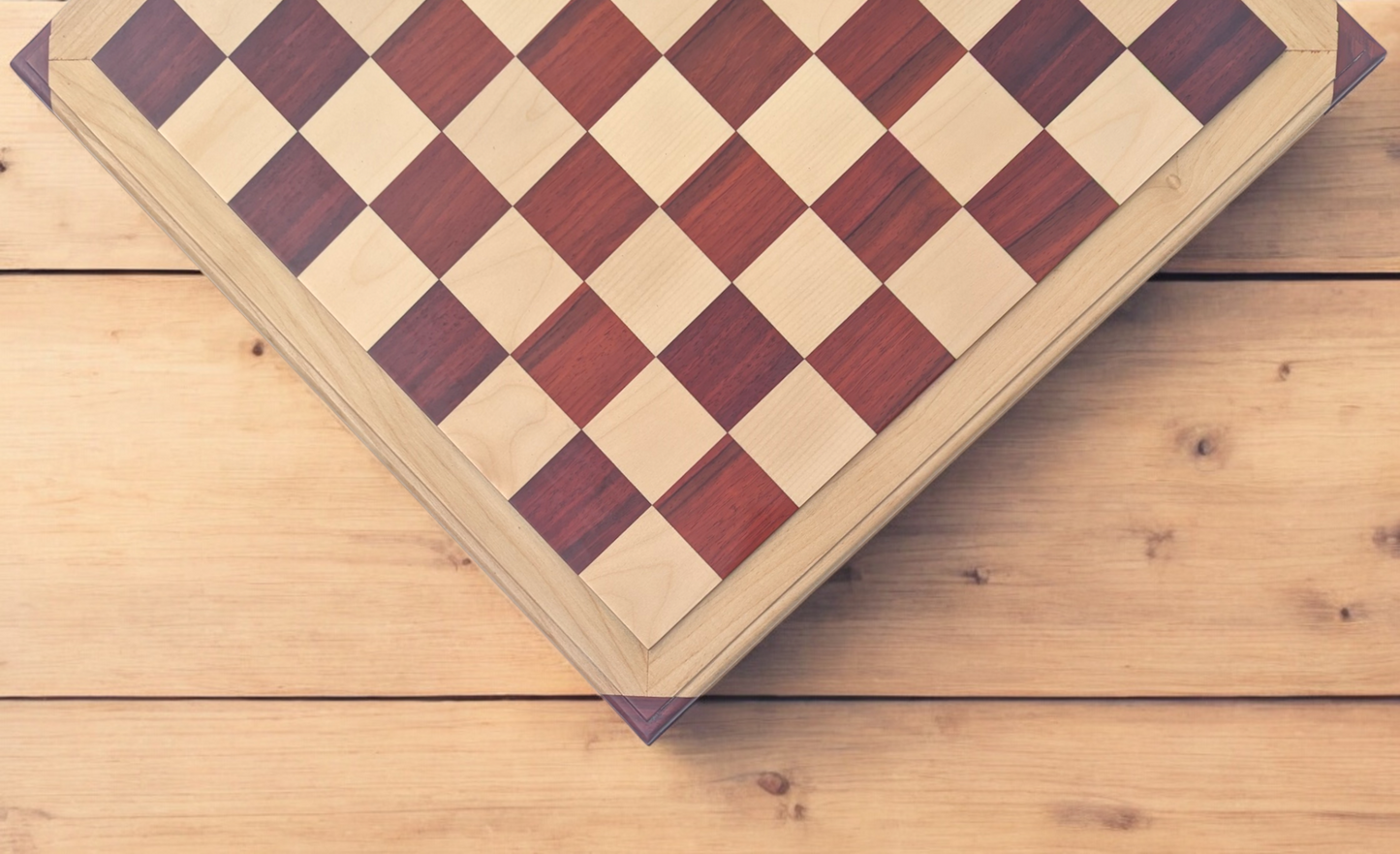 21 x 21 inch Natural Red Rosewood and Maple Wood FLAT Chess Board without Chess Pieces - Premium Handcrafted