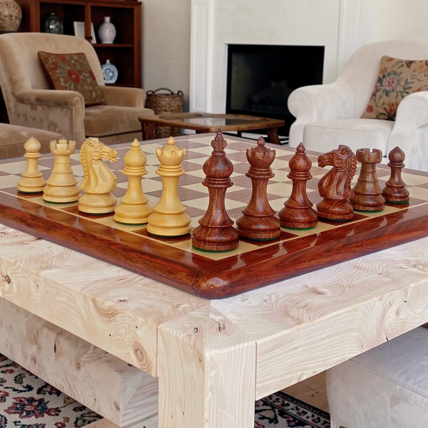 17 x 17 inch Wooden FLAT Chess Board with 3.75" Taj Series - Wooden Chess Coins