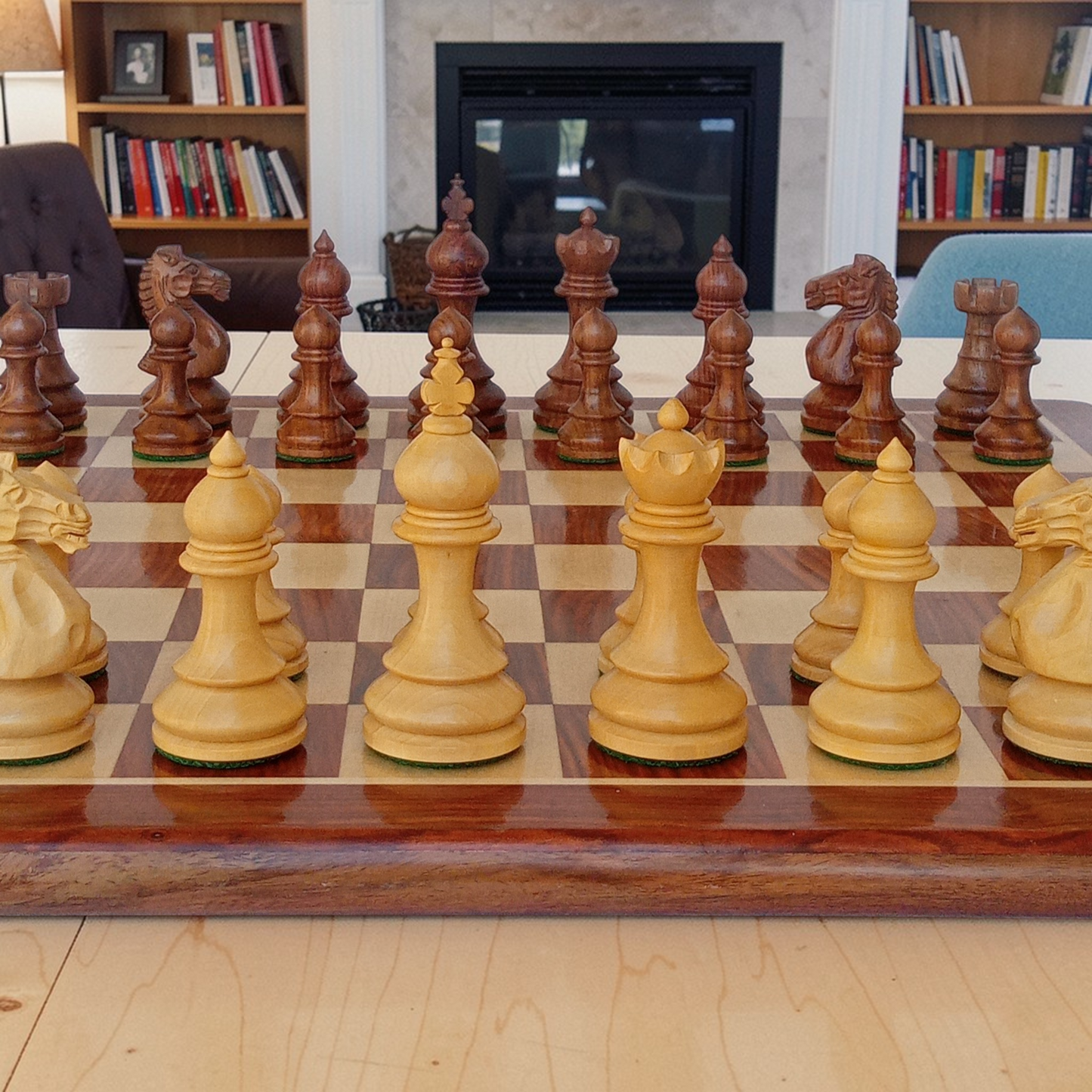 17 x 17 inch Wooden FLAT Chess Board with 3.75" Taj Series - Wooden Chess Coins