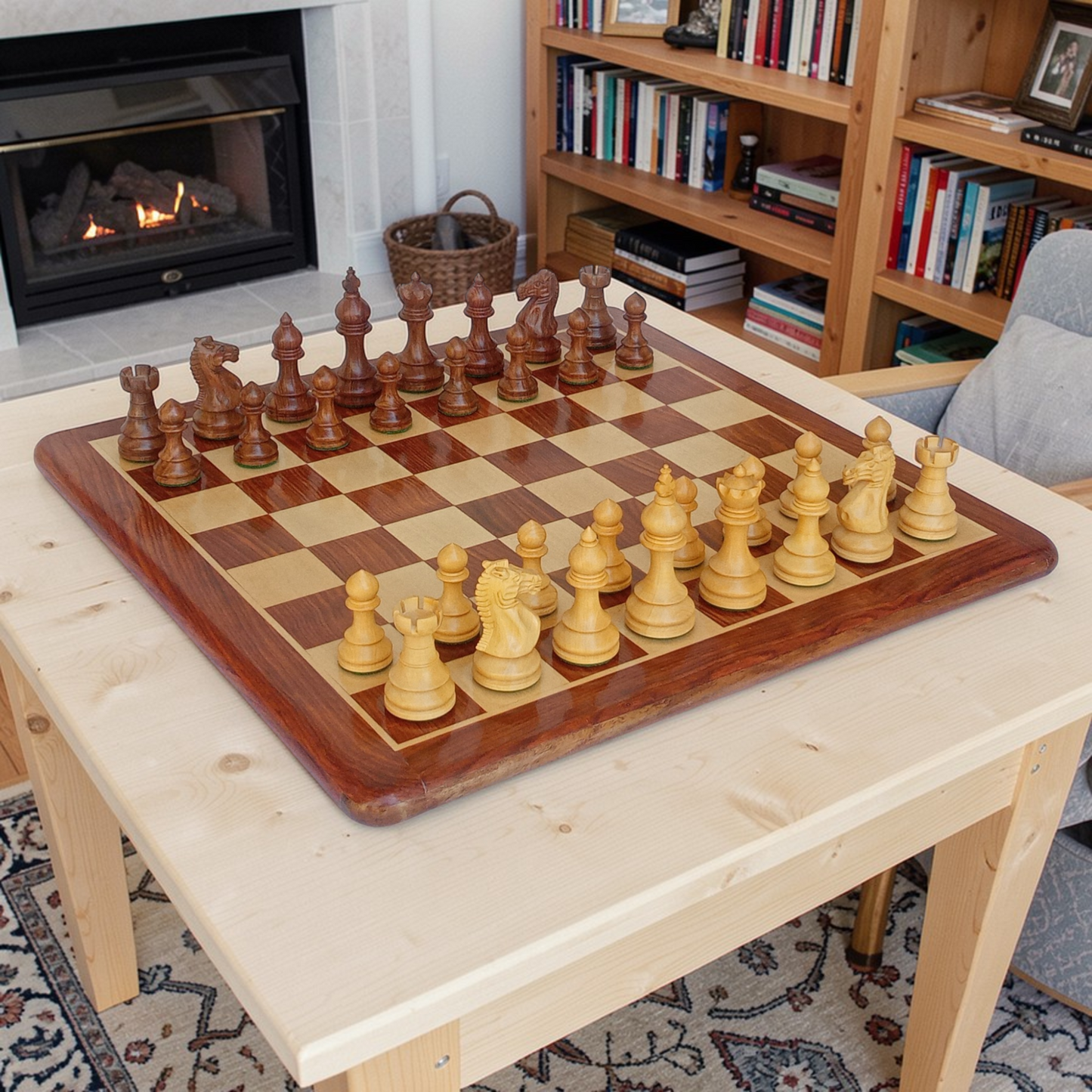 17 x 17 inch Wooden FLAT Chess Board with 3.75" Taj Series - Wooden Chess Coins