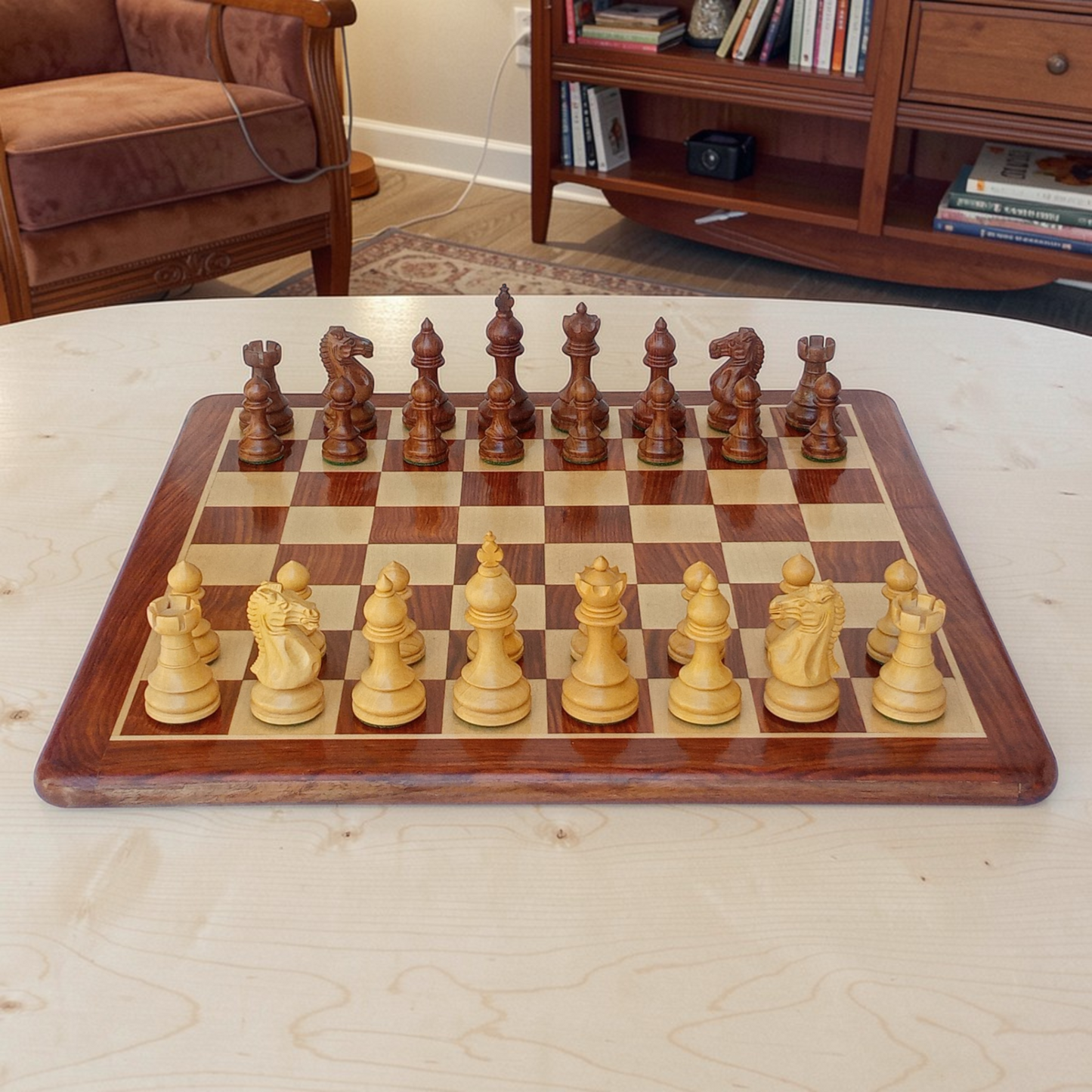 17 x 17 inch Wooden FLAT Chess Board with 3.75" Taj Series - Wooden Chess Coins