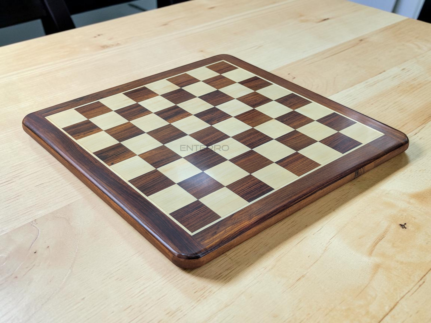 17 x 17 inch Wooden FLAT Chess Board with Wooden Chess Coins King Size 3" high - Premium Quality - Handcrafted - 32 Chess Coins with 2 Extra Queens
