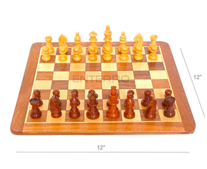 12" x 12" Flat Magnetic Wooden Chess Set - Magnetic Chess Board - Wooden Magnetic Chess Pieces