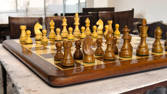 21" x 21" Wooden Chess Set with NOTATIONS - Square 55 mm - Golden Rosewood and Maple wood || 3.75" Staunton German Knight Standard Series Chess Pieces