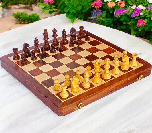 14 x 14 inch ENTERRO™ Wooden Chess Board Set with 2 Extra Queens - Magnetic Folding & Travel Friendly Chess Set