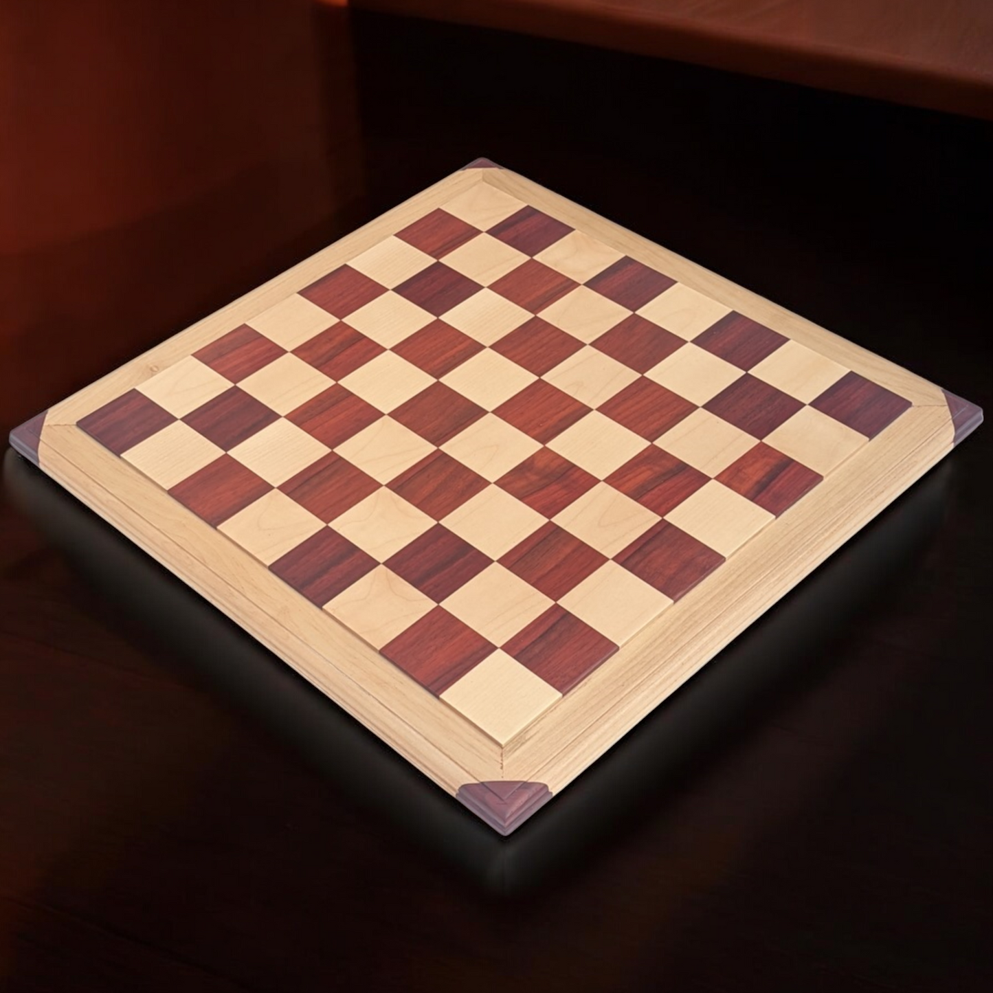 21 x 21 inch Natural Red Rosewood and Maple Wood FLAT Chess Board without Chess Pieces - Premium Handcrafted