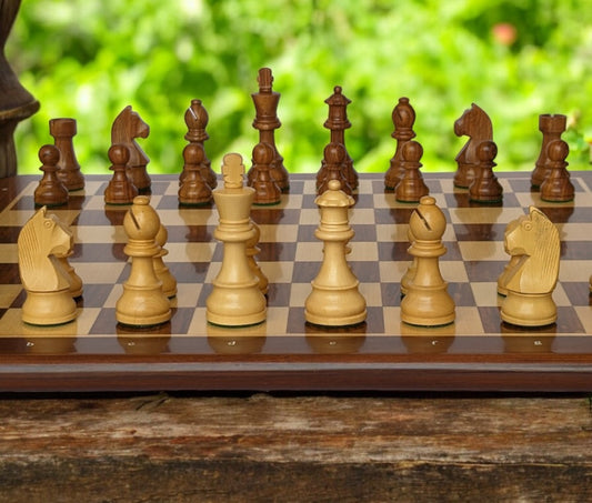 21" x 21" Wooden Chess Set with NOTATIONS - Square 55 mm - Golden Rosewood and Maple wood || 3.75" Staunton German Knight Standard Series Chess Pieces