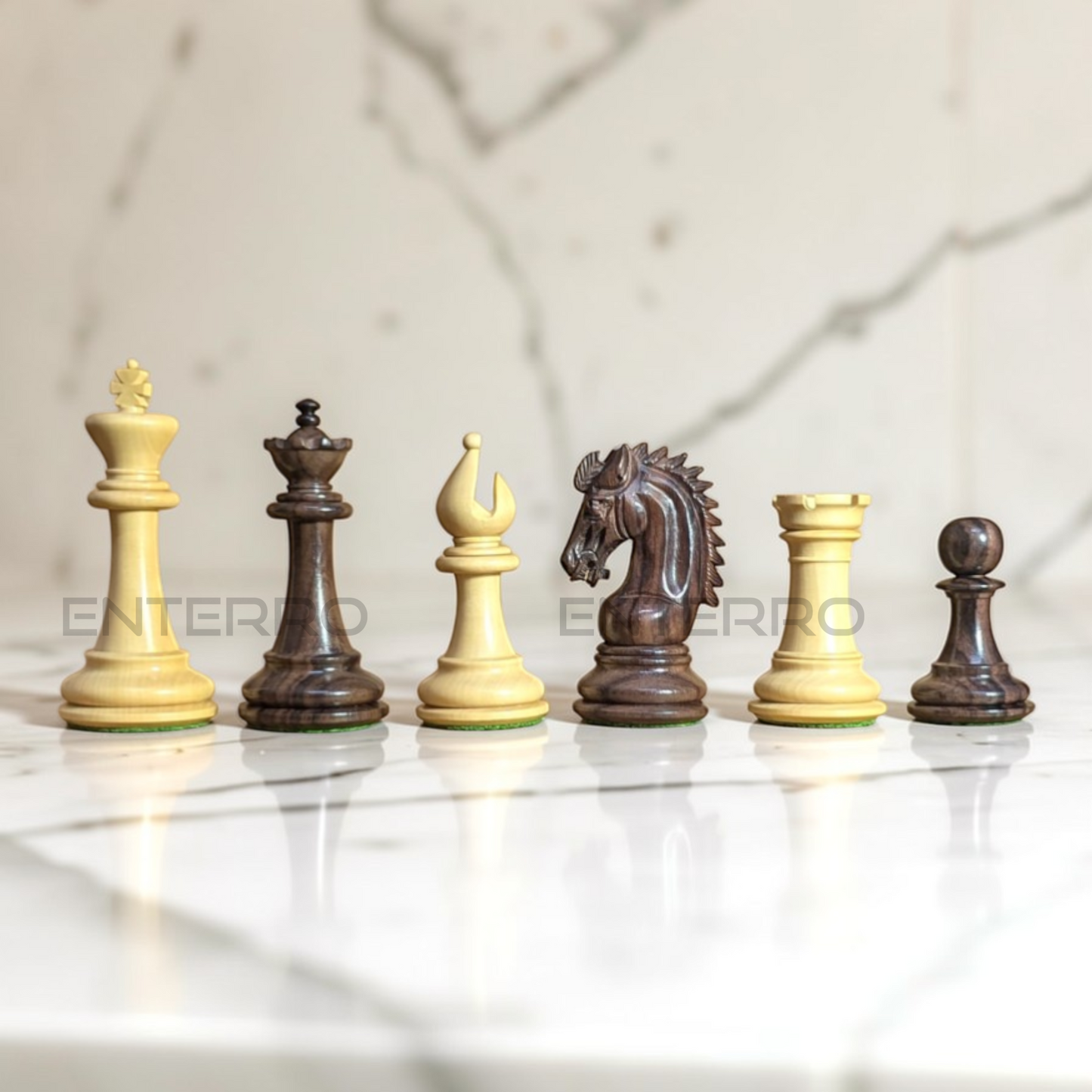 3.9" Emperor Series Wooden Chess Pieces - Made of Rosewood and Boxwood