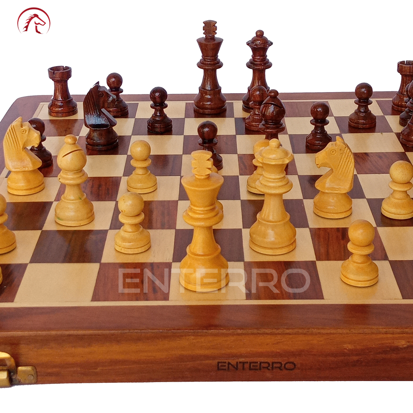 10 x 10 inch ENTERRO™ Wooden Chess Board Set with 2 Extra Queens - Folding Magnetic & Travel Friendly Chess Board