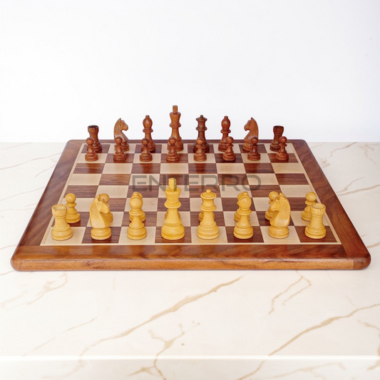 17 x 17 inch Wooden FLAT Chess Board with Wooden Chess Coins King Size 3" high - Premium Quality - Handcrafted - 32 Chess Coins with 2 Extra Queens