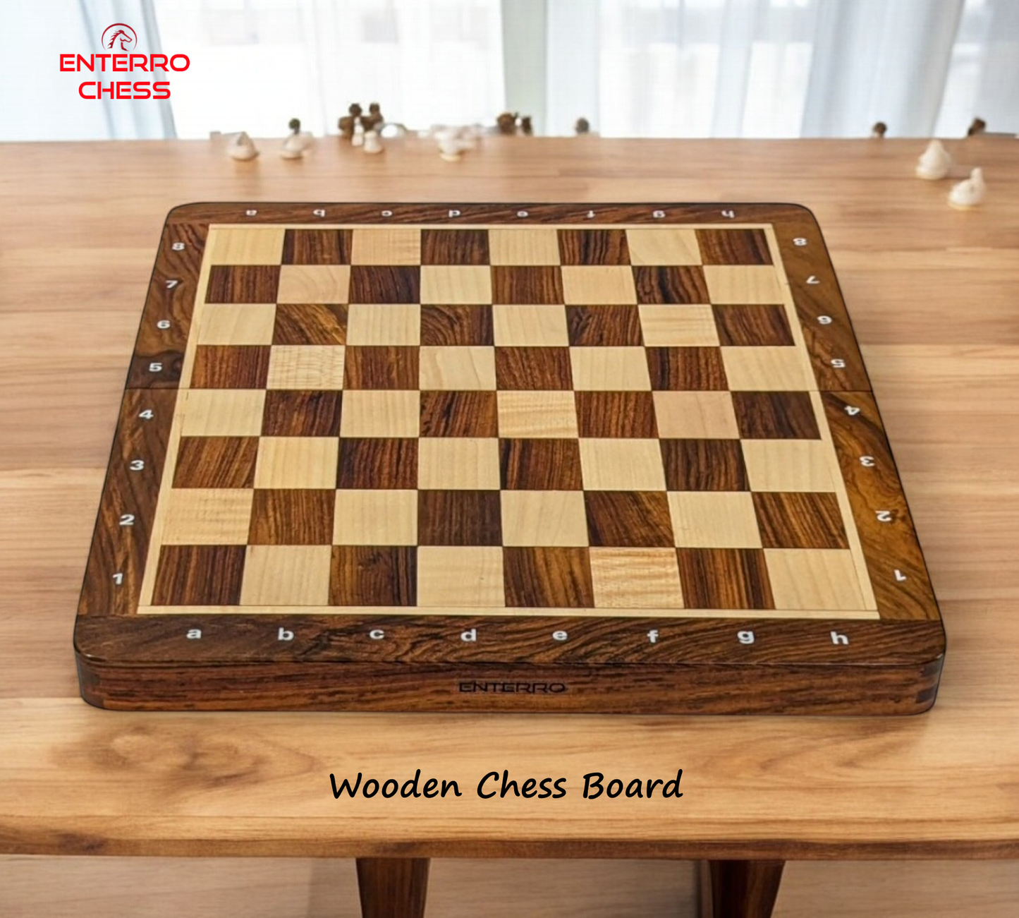 12 x 12 inch ENTERRO™ Wooden Chess Board Set with NOTATIONS and with 2 Extra Queens - Folding Magnetic & Travel Friendly