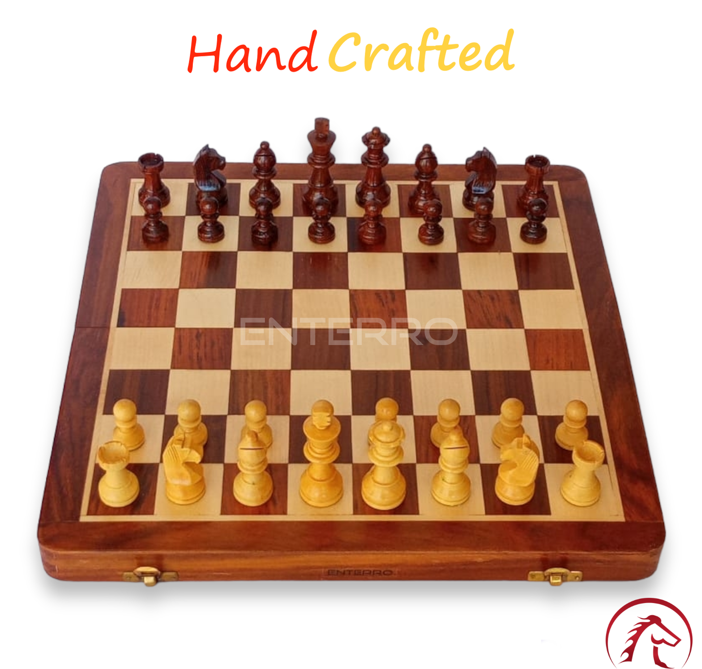 12 x 12 inch ENTERRO™ Wooden Chess Board Set with 2 Extra Queens - Folding Magnetic & Travel Friendly Chess Set