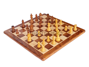 ENTERRO™ Wooden FLAT Chess Board 17 x 17 inch with Chess Coins King Size 3" high - Premium Quality - Handcrafted - 32 Chess Coins with 2 Extra Queens