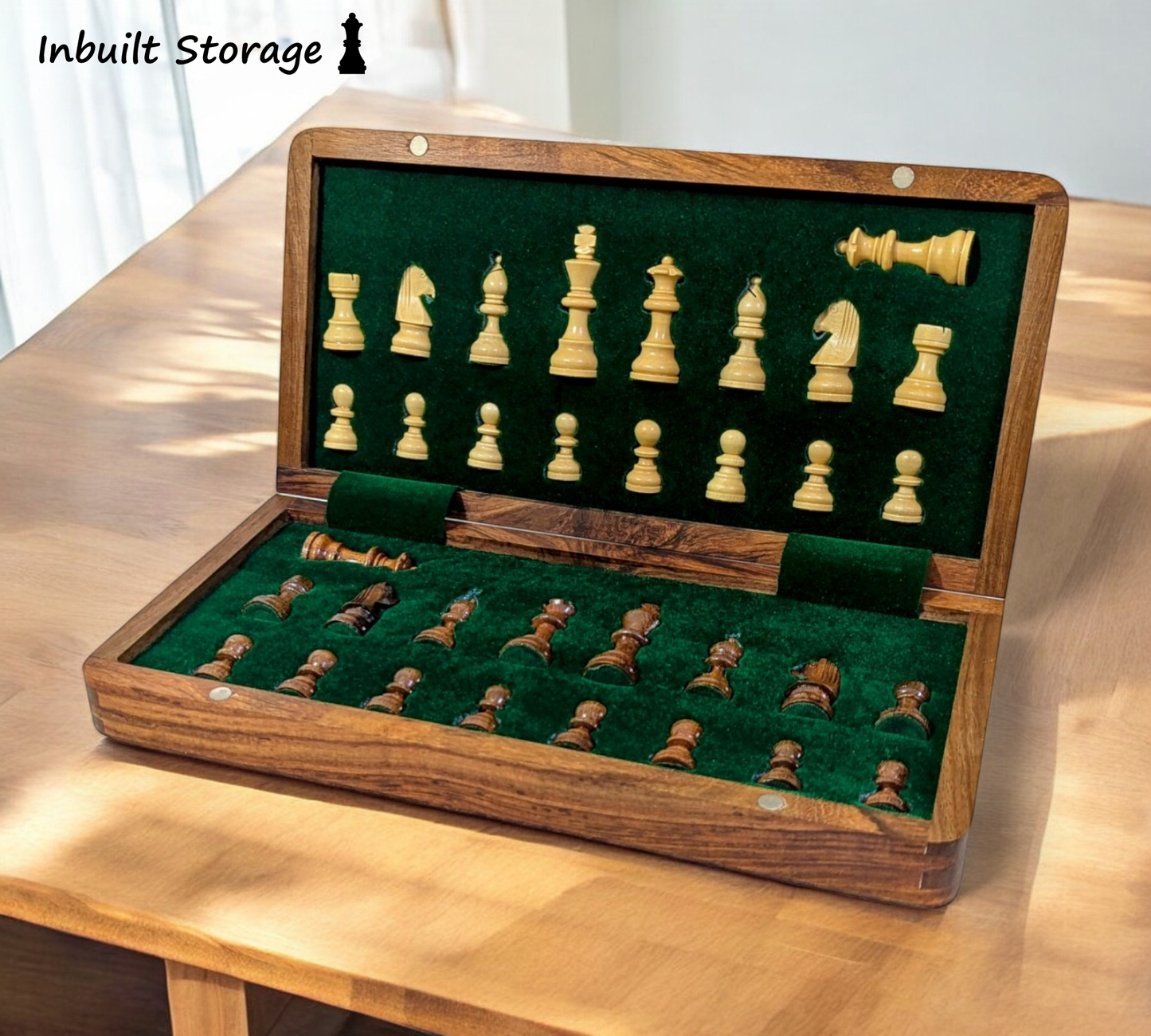 12 x 12 inch ENTERRO™ Wooden Chess Board Set with NOTATIONS and with 2 Extra Queens - Folding Magnetic & Travel Friendly