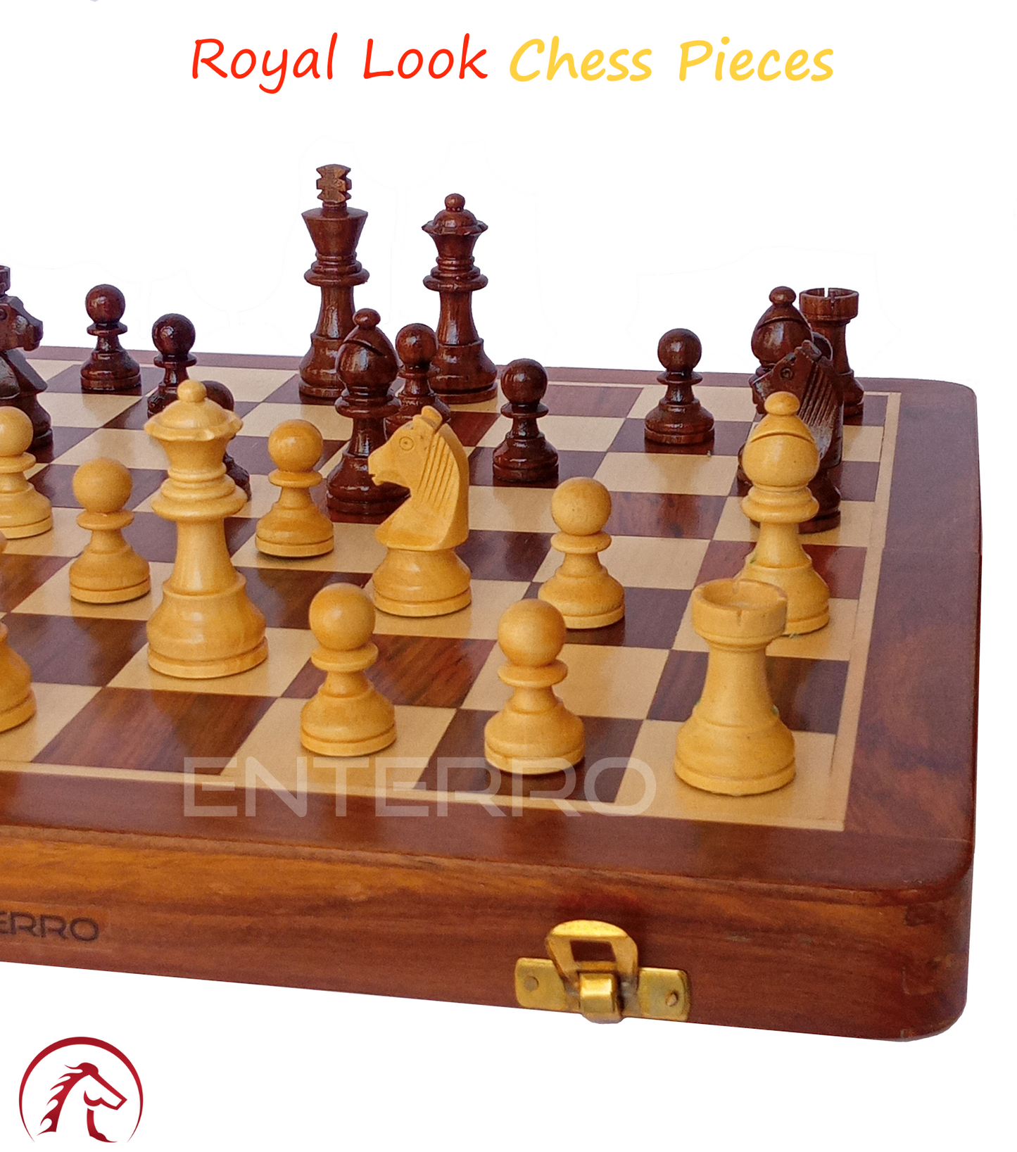 10 x 10 inch ENTERRO™ Wooden Chess Board Set with 2 Extra Queens - Folding Magnetic & Travel Friendly Chess Board