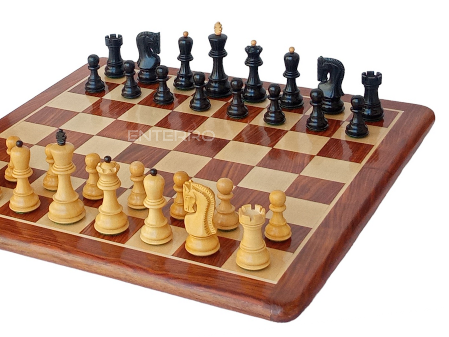 17" x 17" Wooden FLAT Chess Board - 1959 Reproduced 3.75" Ebonized Russian Zagreb with 2 Extra Queens