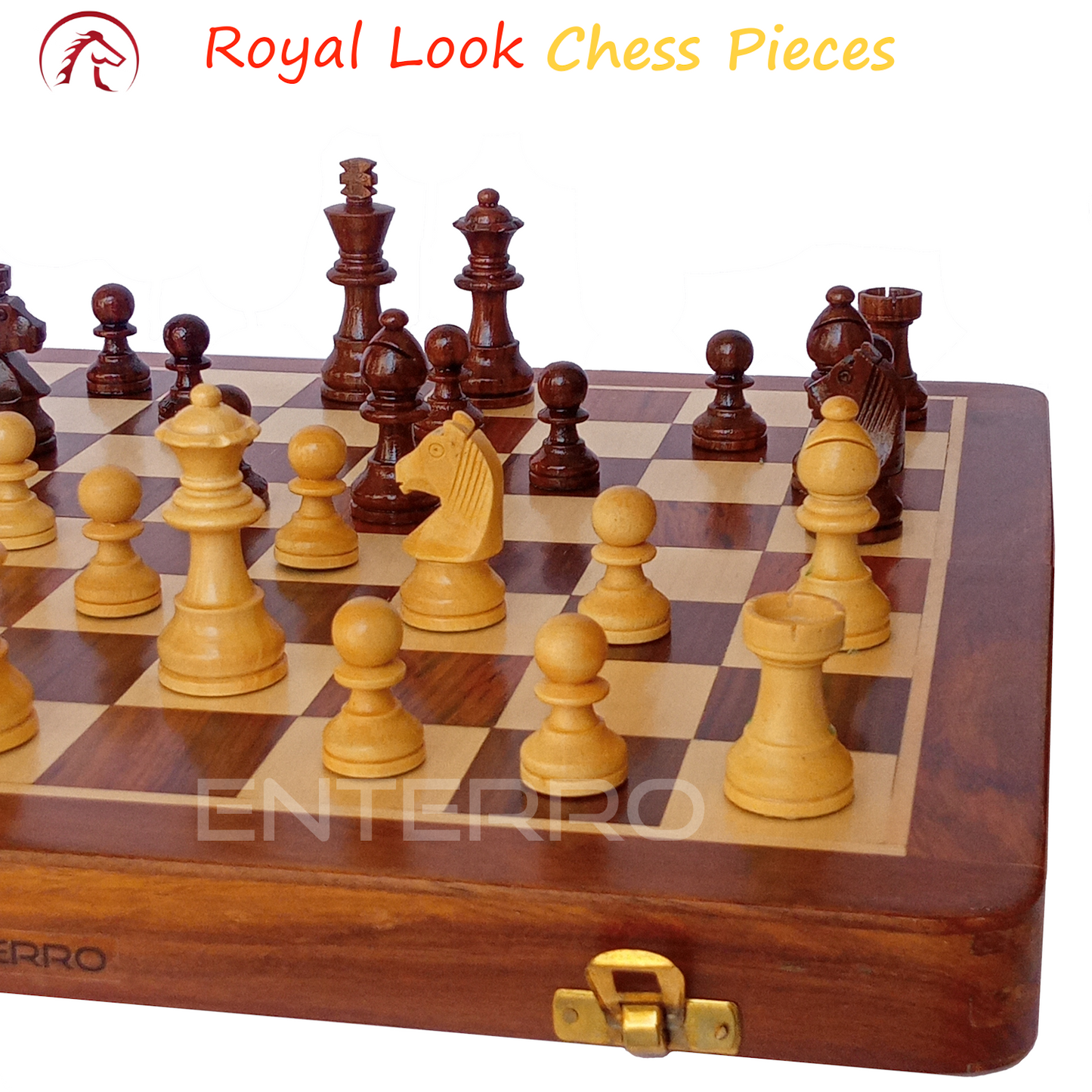 12 x 12 inch ENTERRO™ Wooden Chess Board Set with 2 Extra Queens - Folding Magnetic & Travel Friendly Chess Set