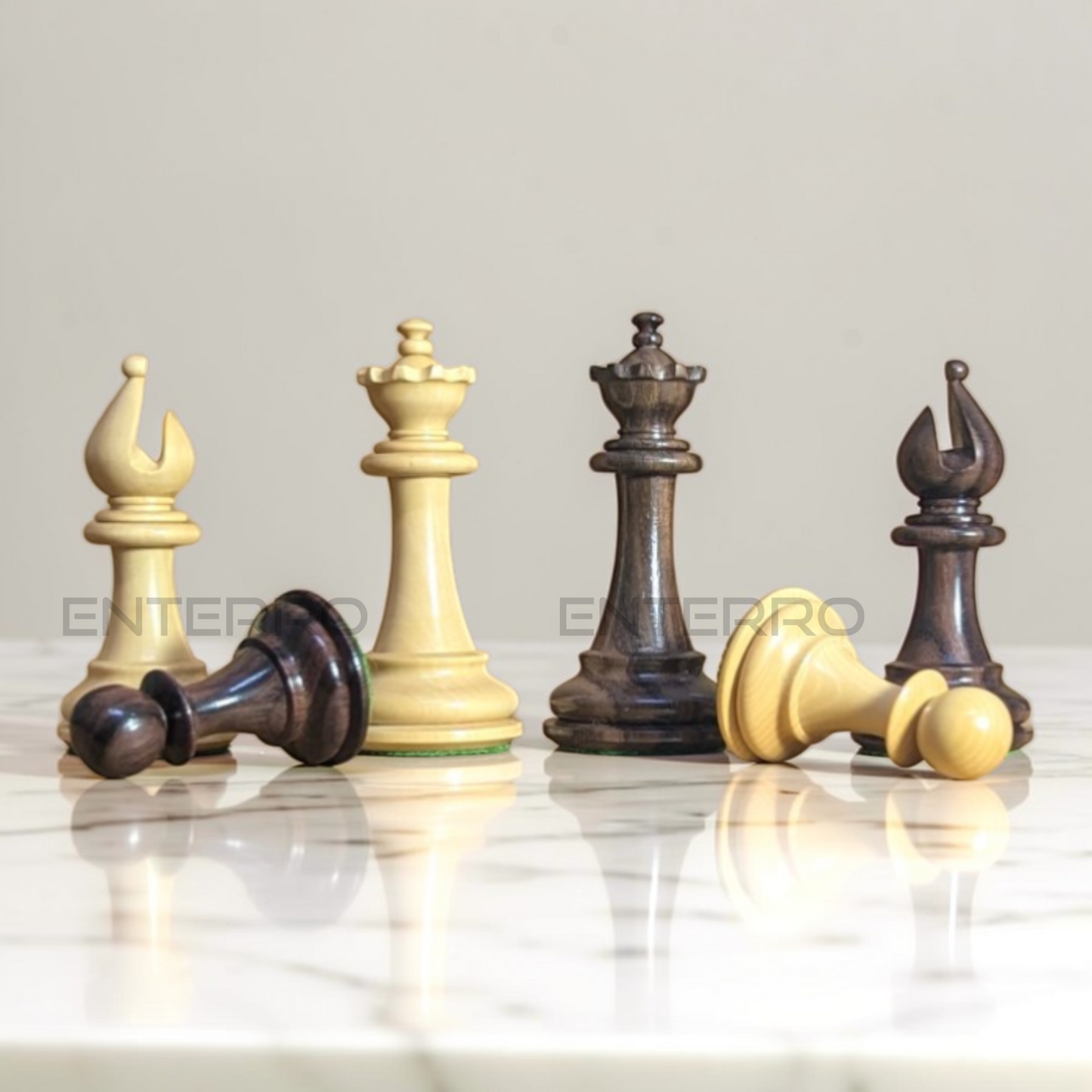 3.9" Emperor Series Wooden Chess Pieces - Made of Rosewood and Boxwood