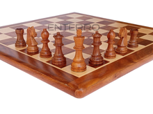 Laden Sie das Bild in den Galerie-Viewer, ENTERRO™ Wooden FLAT Chess Board 17 x 17 inch with Chess Coins King Size 3&quot; high - Premium Quality - Handcrafted - 32 Chess Coins with 2 Extra Queens