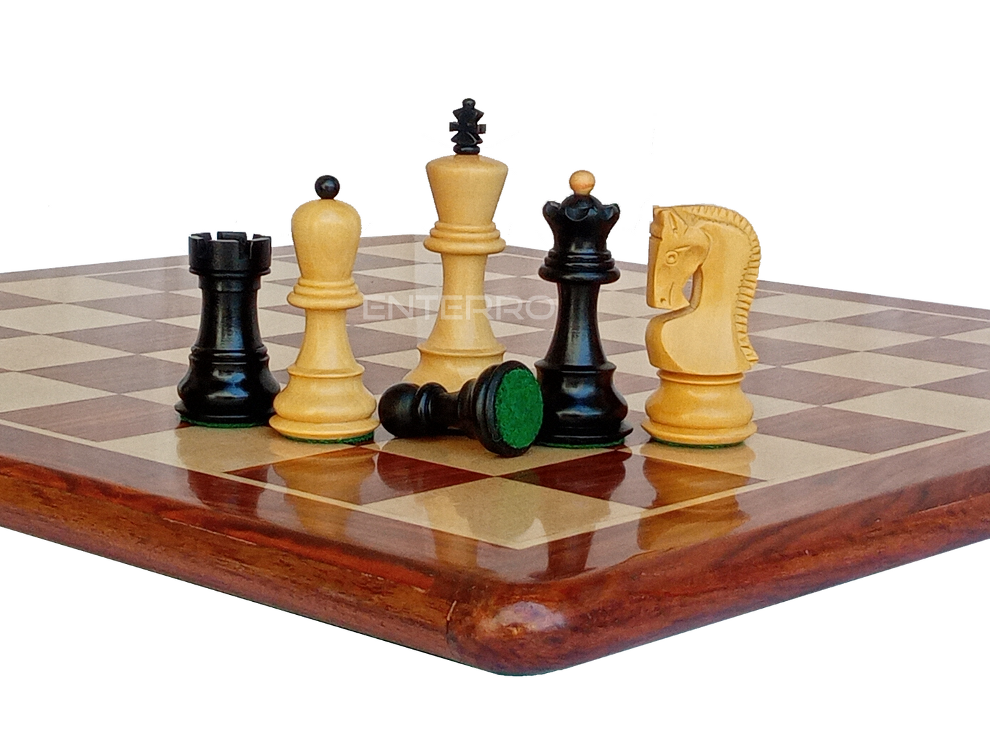 17" x 17" Wooden FLAT Chess Board - 1959 Reproduced 3.75" Ebonized Russian Zagreb with 2 Extra Queens