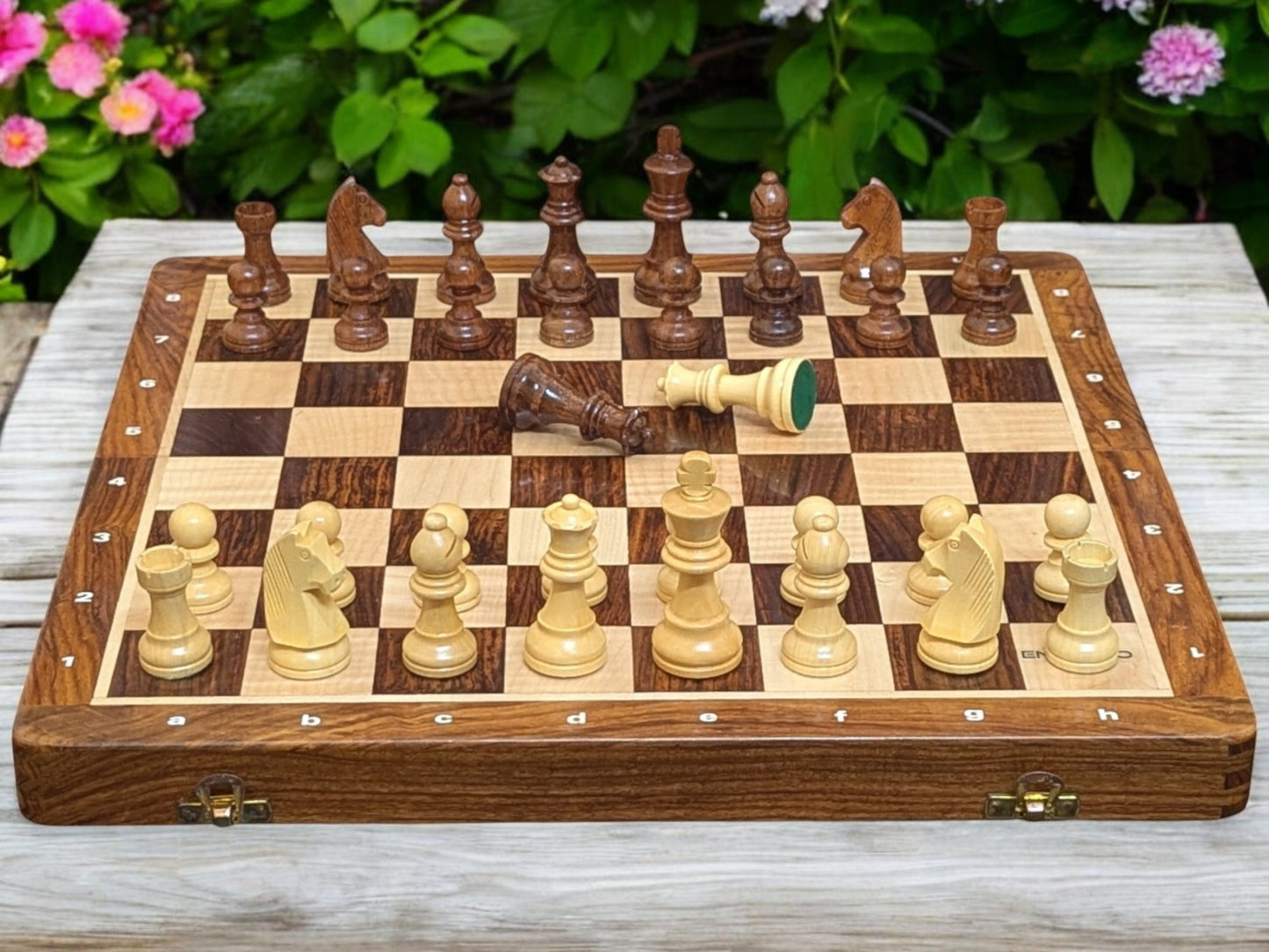 16" x 16" Wooden Foldable Magnetic Chess Board Set with NOTATIONS and - King Size 3" high - Premium Handcrafted Board