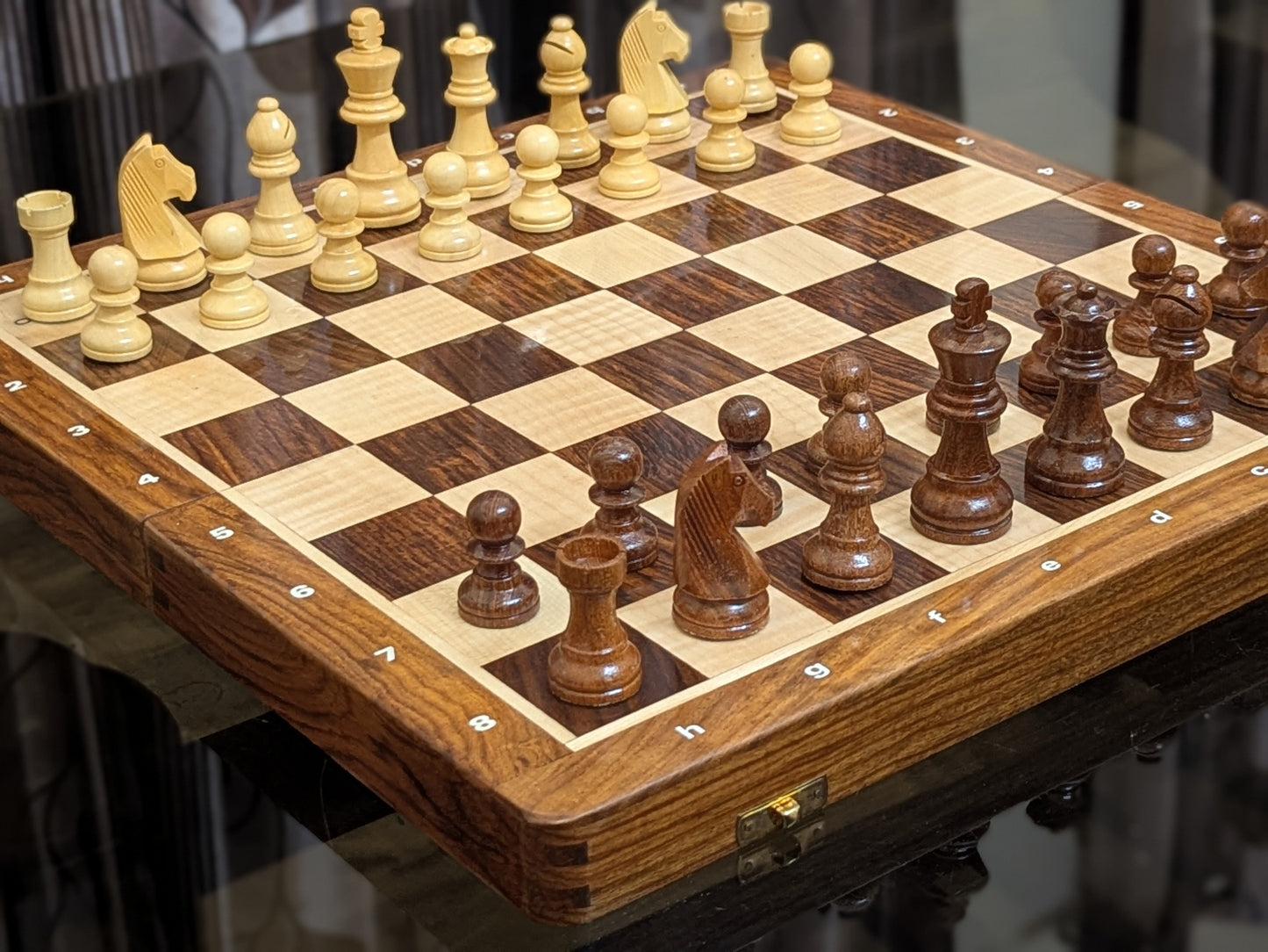 14 x 14 inch ENTERRO™ Wooden Chess Board Set with NOTATIONS and 2 Extra Queens - Magnetic Folding & Travel Friendly Chess Set