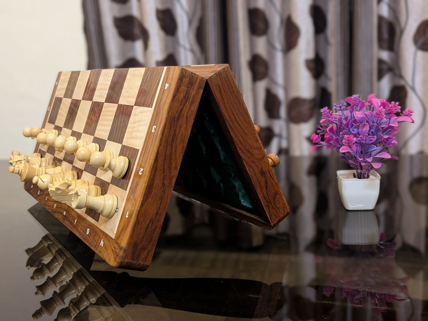 14 x 14 inch ENTERRO™ Wooden Chess Board Set with NOTATIONS and 2 Extra Queens - Magnetic Folding & Travel Friendly Chess Set