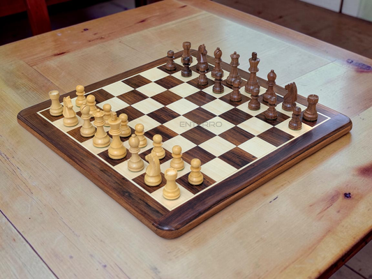 17 x 17 inch Wooden FLAT Chess Board with Wooden Chess Coins King Size 3" high - Premium Quality - Handcrafted - 32 Chess Coins with 2 Extra Queens