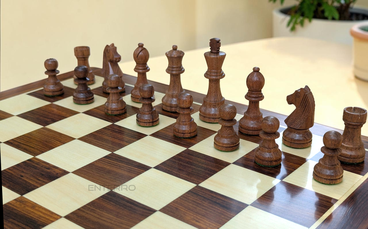 17 x 17 inch Wooden FLAT Chess Board with Wooden Chess Coins King Size 3" high - Premium Quality - Handcrafted - 32 Chess Coins with 2 Extra Queens