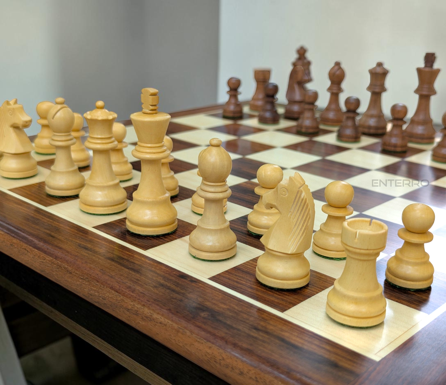 17 x 17 inch Wooden FLAT Chess Board with Wooden Chess Coins King Size 3" high - Premium Quality - Handcrafted - 32 Chess Coins with 2 Extra Queens