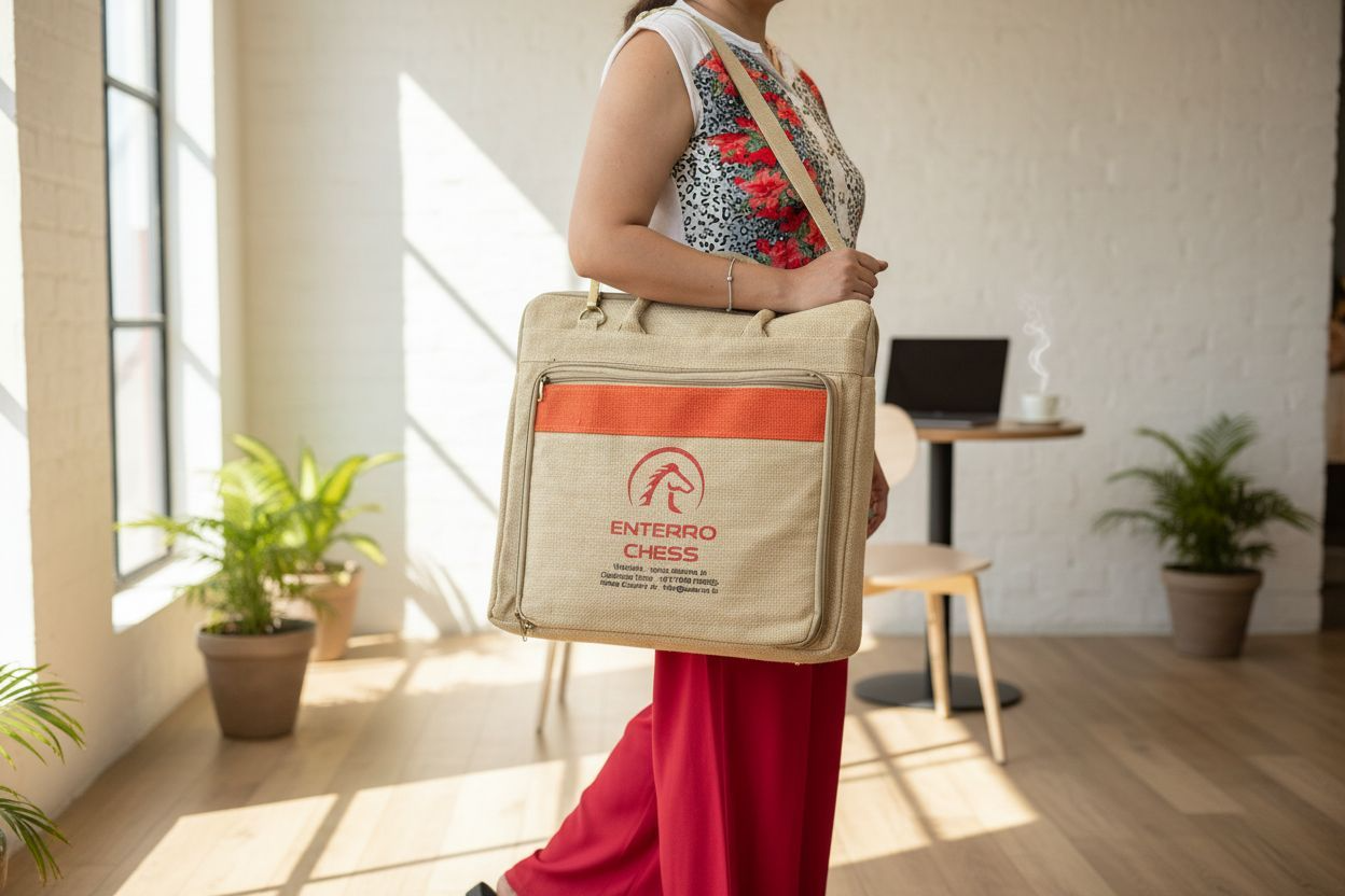 17 x 17 inch Wooden FLAT Chess Board with Wooden Chess Coins - King Size 3" high - Premium Jute Bag for Safe Storage and Travel Friendly