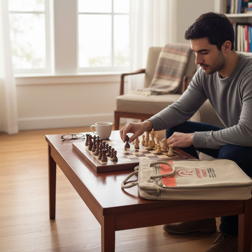 17 x 17 inch Wooden FLAT Chess Board with Wooden Chess Coins - King Size 3" high - Premium Jute Bag for Safe Storage and Travel Friendly