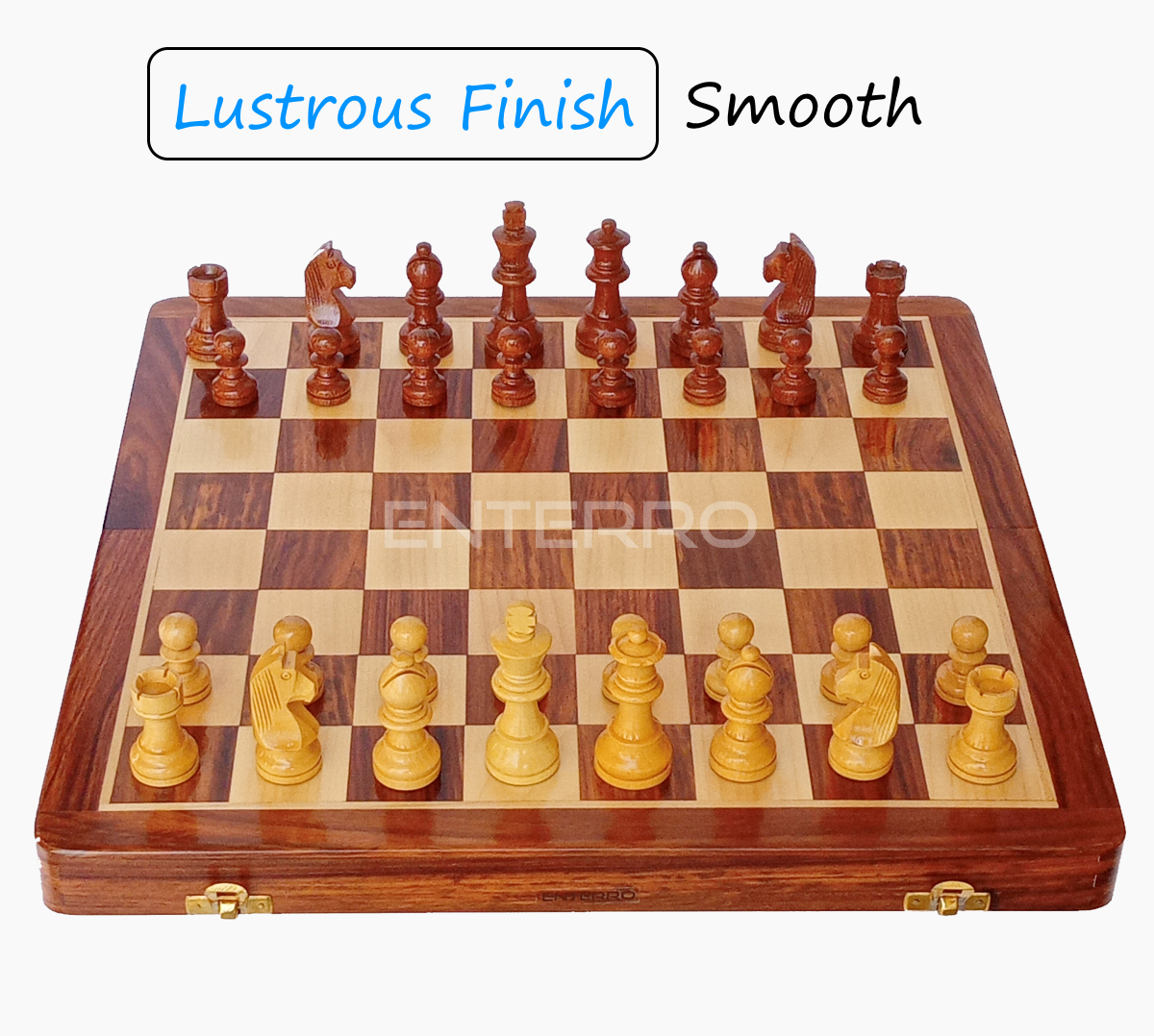 16" x 16" ENTERRO™ Wooden Foldable Magnetic Chess Board Set - King Size 3" high - Premium Handcrafted