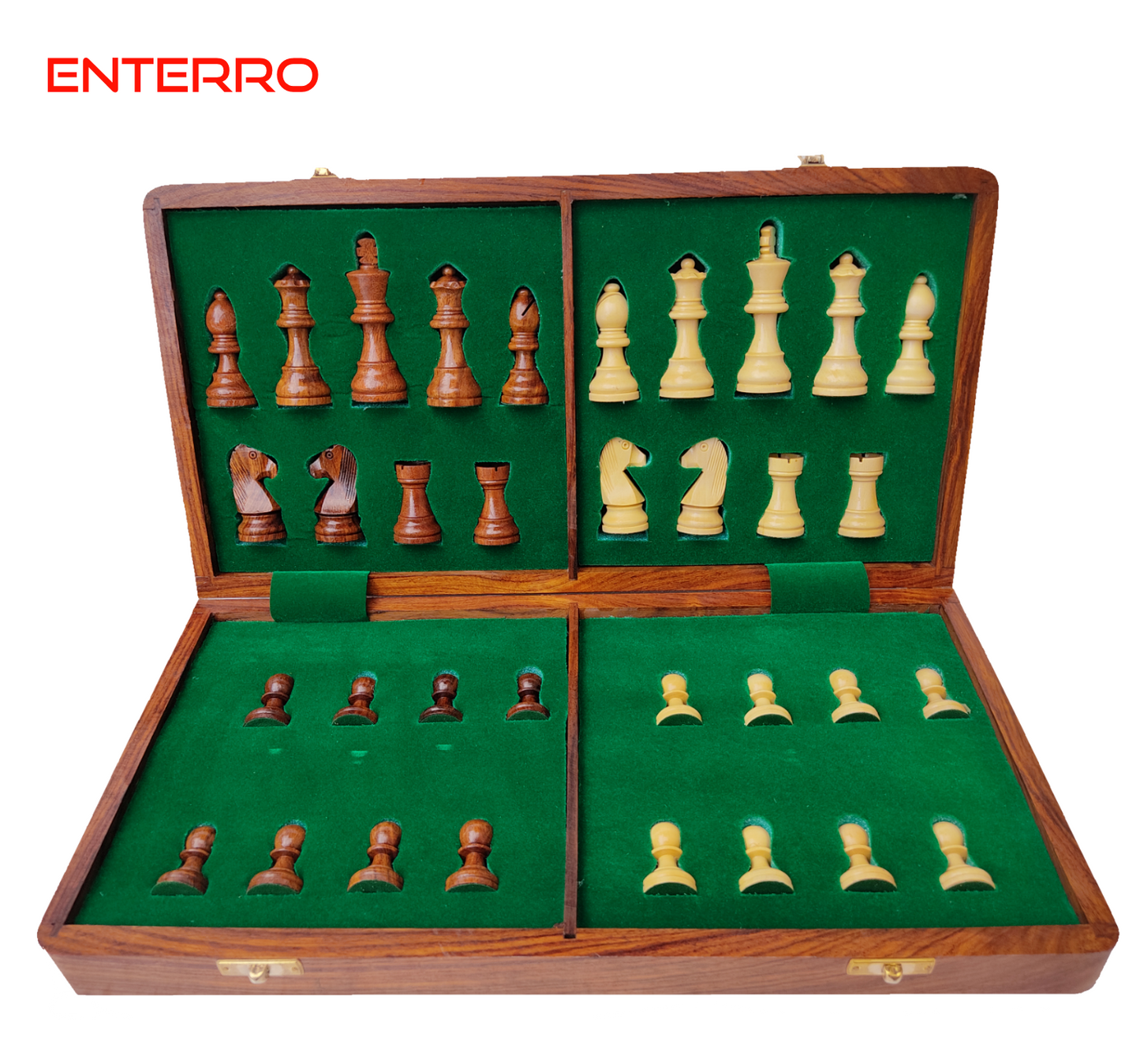 16" x 16" ENTERRO™ Wooden Foldable Magnetic Chess Board Set - King Size 3" high - Premium Handcrafted