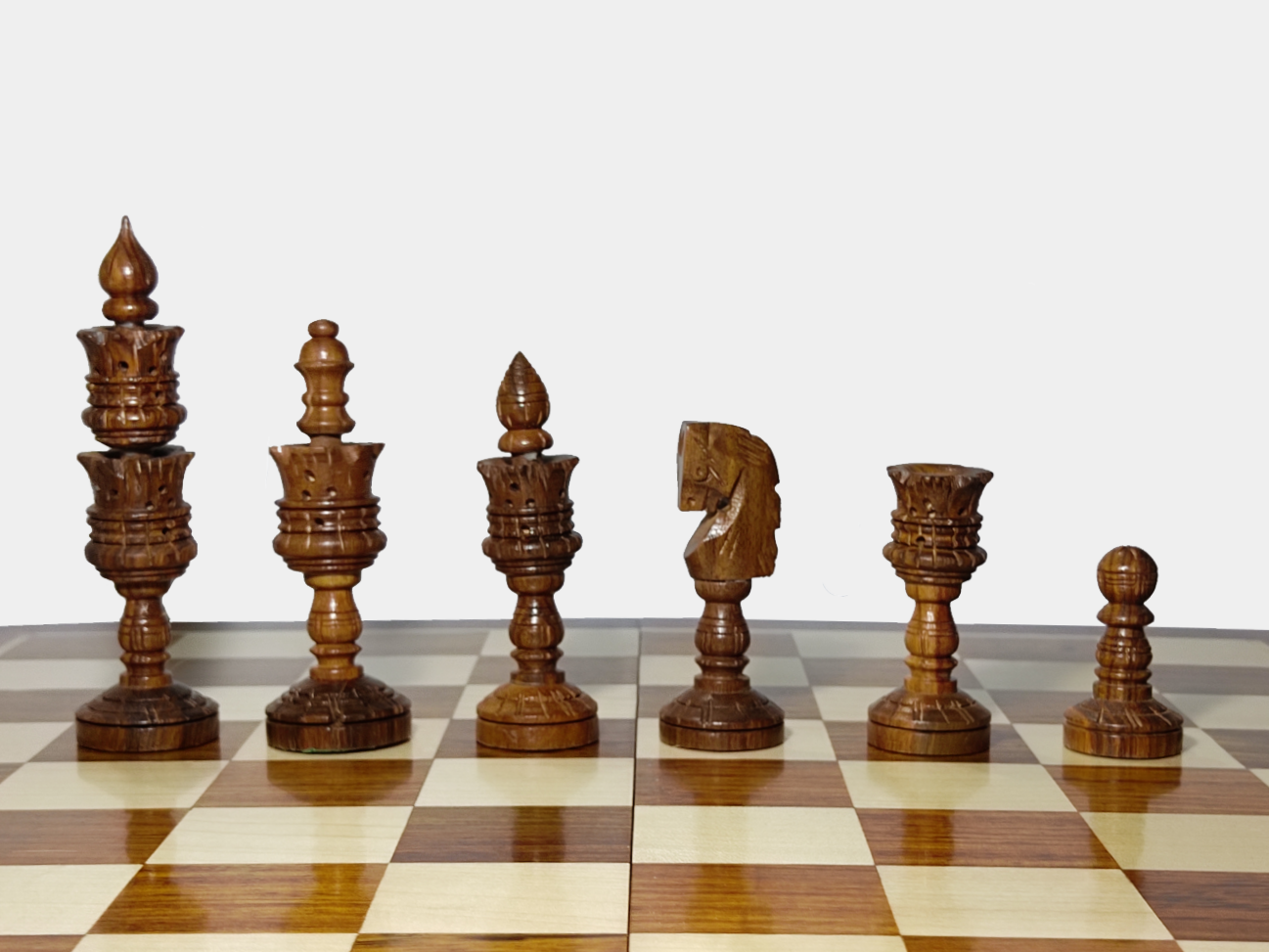 4" Zinnia Wooden Chess Pieces - Hand Carved Chess Coins- Made of Rosewood Wood and Boxwood (Without Chess Board)