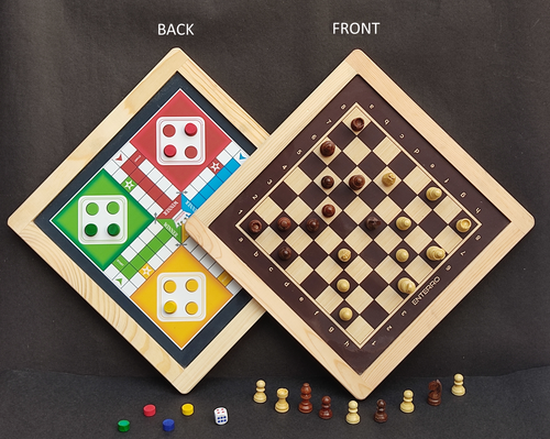 Wooden Magnetic 2in1 Chess and Ludo Board Game - 12 x 12 inch - Wooden Chess Pieces - Indoor Game for Kids Adults (Ludo + Chess)