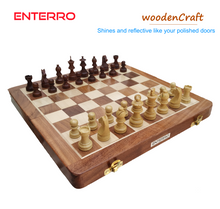 Load image into Gallery viewer, ENTERRO™ Wooden Magnetic Chess Board Set - 10 x 10 inch - 2 Extra Queens with Magnetic Coins - Folding &amp; Travel Friendly Chess - FREE Pdf CHESS MANUAL - (CHECK OUR TRUST PILOT REVIEWS)