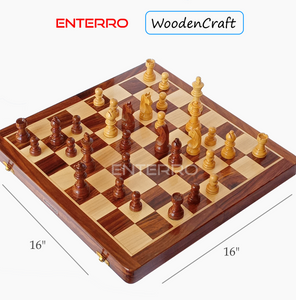 ENTERRO™ Wooden Foldable Magnetic Chess Board Set - 16 x 16 inch - King Size 3" high - Premium Handcrafted - Folding & Travel Friendly Chess