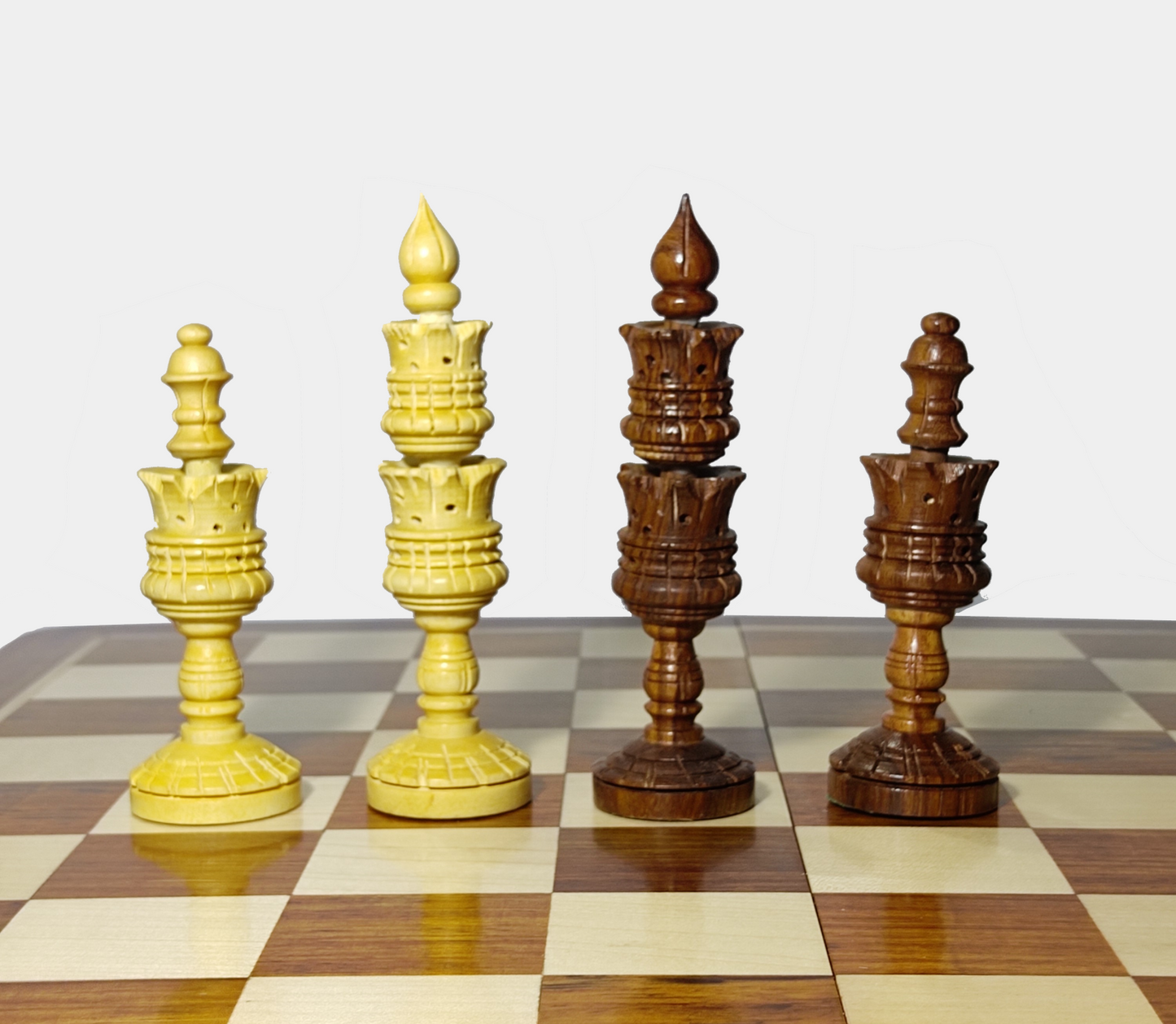 4" Zinnia Wooden Chess Pieces - Hand Carved Chess Coins- Made of Rosewood Wood and Boxwood (Without Chess Board)