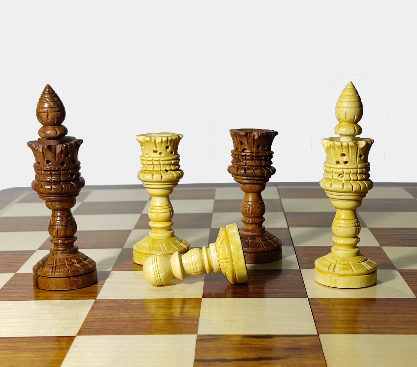 4" Zinnia Wooden Chess Pieces - Hand Carved Chess Coins- Made of Rosewood Wood and Boxwood (Without Chess Board)