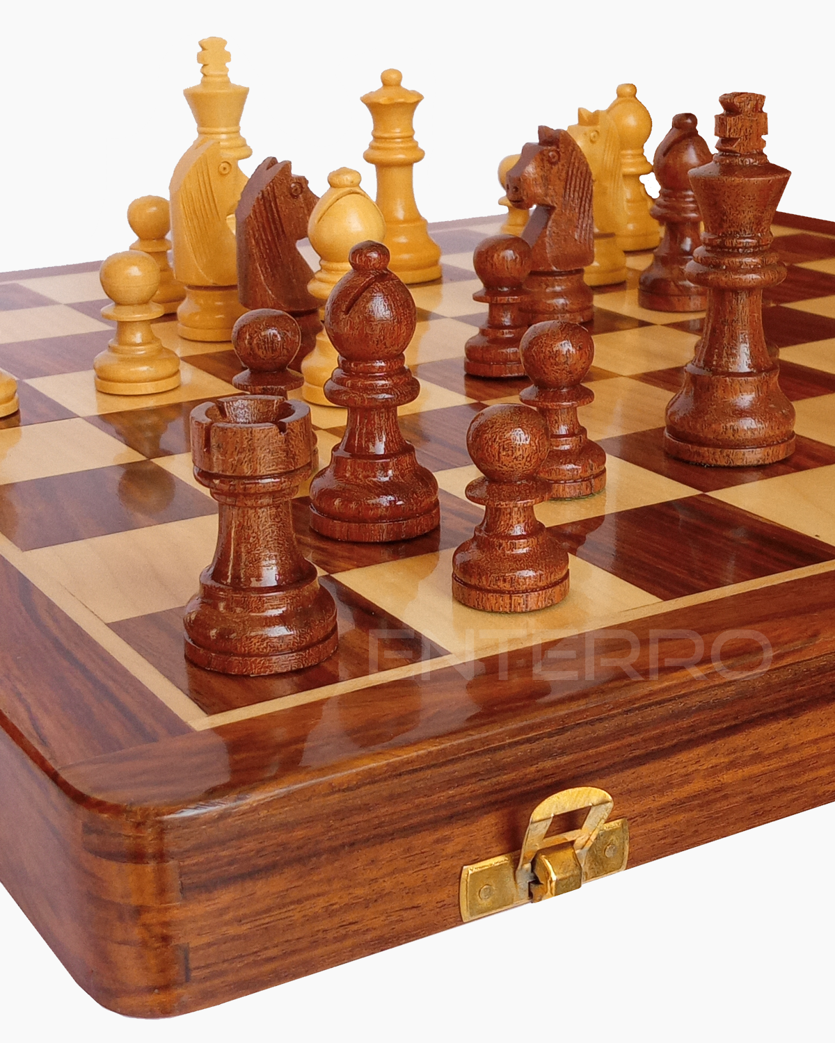 16" x 16" ENTERRO™ Wooden Foldable Magnetic Chess Board Set - King Size 3" high - Premium Handcrafted