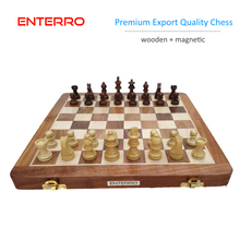 Cargar imagen en el visor de la galería, ENTERRO™ Wooden Magnetic Chess Board Set - 10 x 10 inch - 2 Extra Queens with Magnetic Coins - Folding &amp; Travel Friendly Chess - FREE Pdf CHESS MANUAL - (CHECK OUR TRUST PILOT REVIEWS)