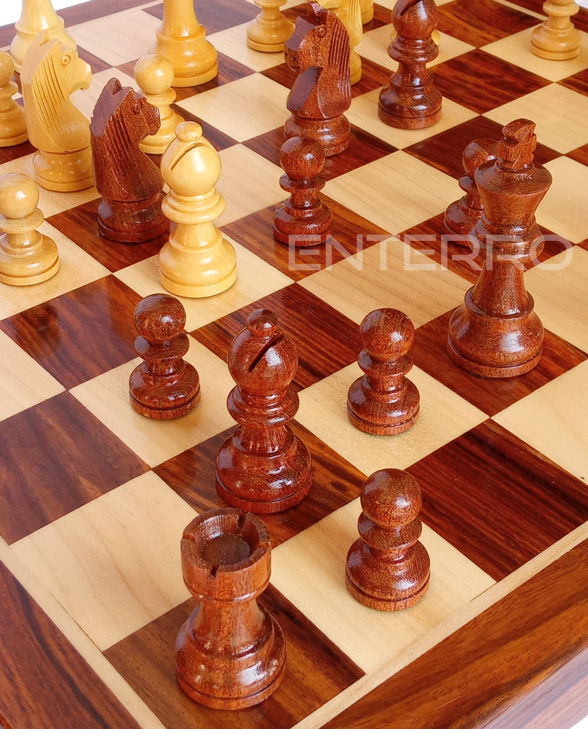 16" x 16" ENTERRO™ Wooden Foldable Magnetic Chess Board Set - King Size 3" high - Premium Handcrafted