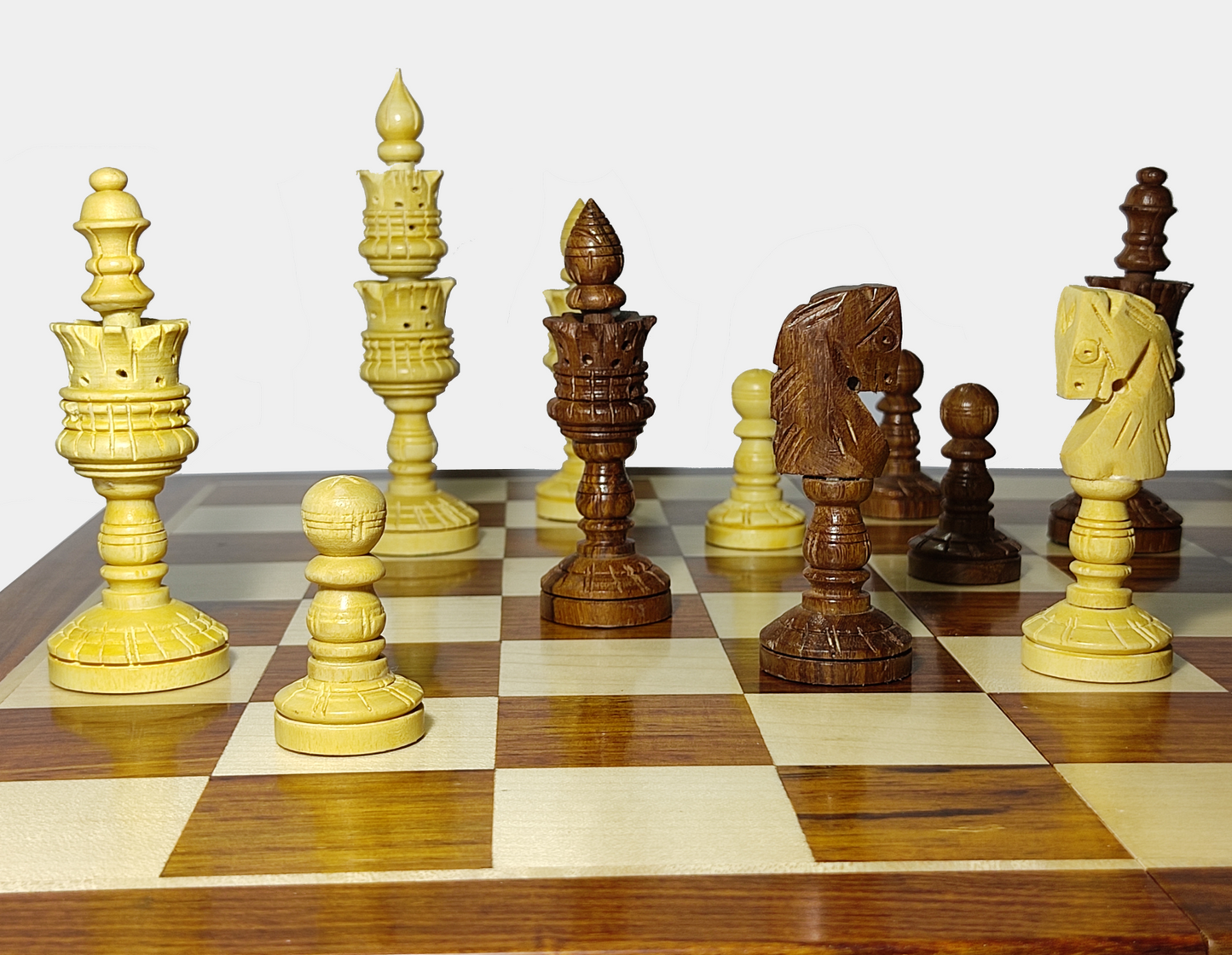 4" Zinnia Wooden Chess Pieces - Hand Carved Chess Coins- Made of Rosewood Wood and Boxwood (Without Chess Board)