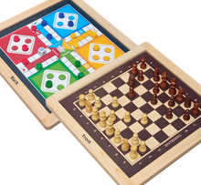 Laden Sie das Bild in den Galerie-Viewer, Wooden Magnetic 2in1 Chess and Ludo Board Game - 12 x 12 inch - Wooden Chess Pieces - Indoor Game for Kids Adults (Ludo + Chess)