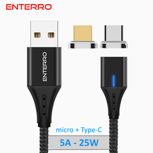 Charger l&#39;image dans la galerie, ENTERRO Magnetic Cable 5A 25W Fast Charging - Data Transfer - Nylon Braided - USB Charging Cable - 1m (micro + Type-C)