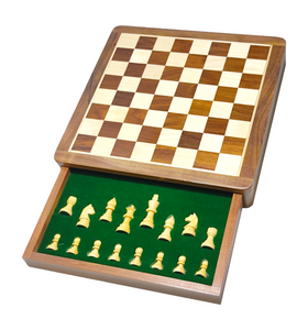Wooden Drawer Chess Set 12 x 12 inch with Magnetic Chess Coins - Handcrafted Indoor Board Game