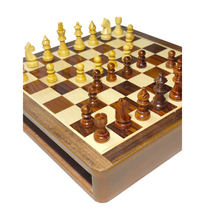 Laden Sie das Bild in den Galerie-Viewer, Wooden Drawer Chess Set 12 x 12 inch with Magnetic Chess Coins - Handcrafted Indoor Board Game